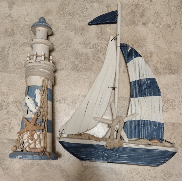 ⛵Vintage Wooden Rustic Lighthouse and Sailboat Beach Decor, Nautical⛵🌺 - Picture 5 of 8